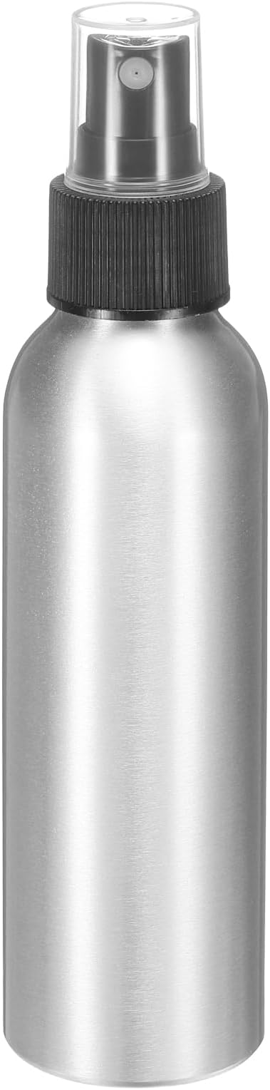 HARFINGTON Aluminum Fine Mist Spray Bottles 120ml/4oz Metal Small Liquid Alcohol Refillable Travel Container with Black Plastic Nozzle Cap for Perfume Skincare Cosmetic Storage Bottle