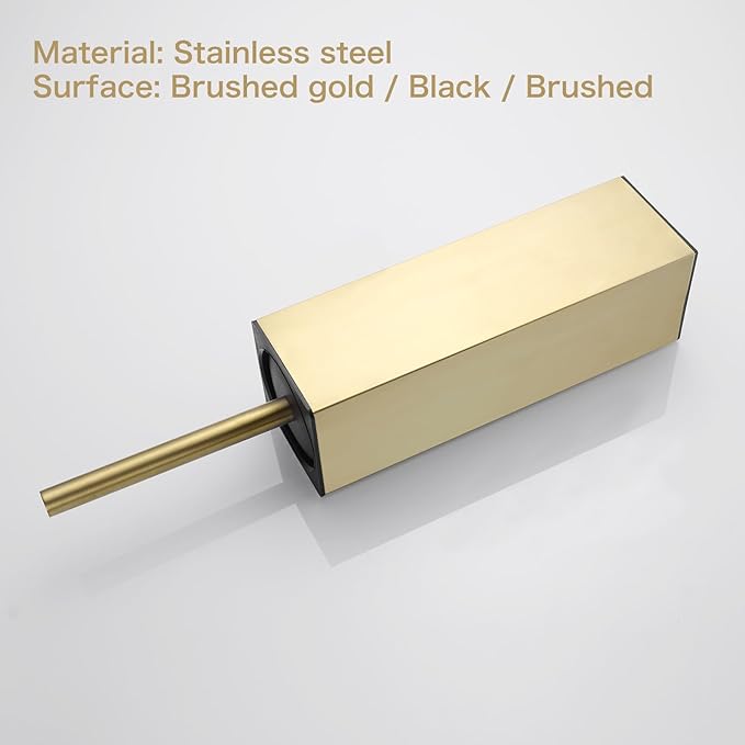 Upright Toilet Brush, Square Toilet Cleaner, Toilet Brush Holder Set Brushed Gold