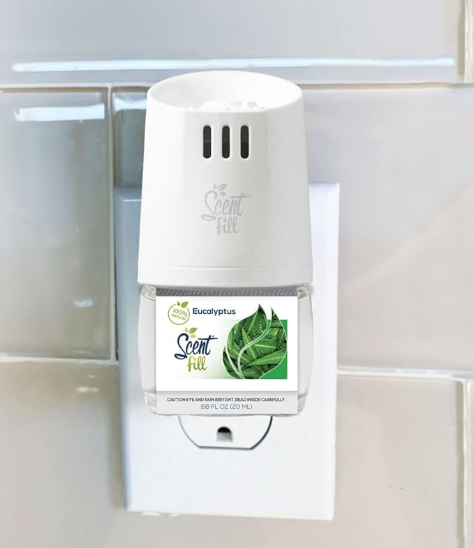 Scent Fill 100% Natural Eucalyptus Plug in Air Freshener, Scented Oil Refills, 2 Refills + Diffuser