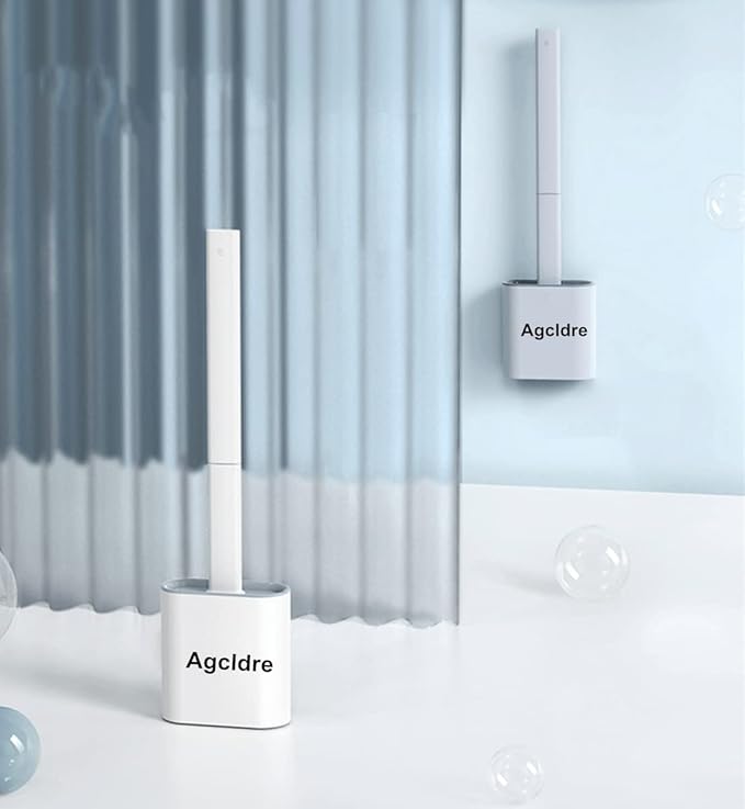 Toilet Brush with Holder Silicone Toilet Brush and Cleaning Brush for Household Bathroom Toliet Brush Set (White,Gray)