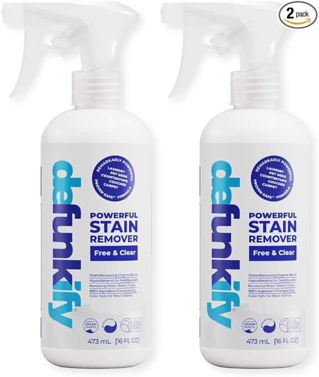 Laundry Stain Remover Spray, 16oz (2-Pack). 'Free & Clear' Stain Remover & Spot Treater Prewash Detergent for Clothes, Carpet & Gear. 'ProvenSafe' Cleaning Spray for Pets, Kids & Sensitive Skin