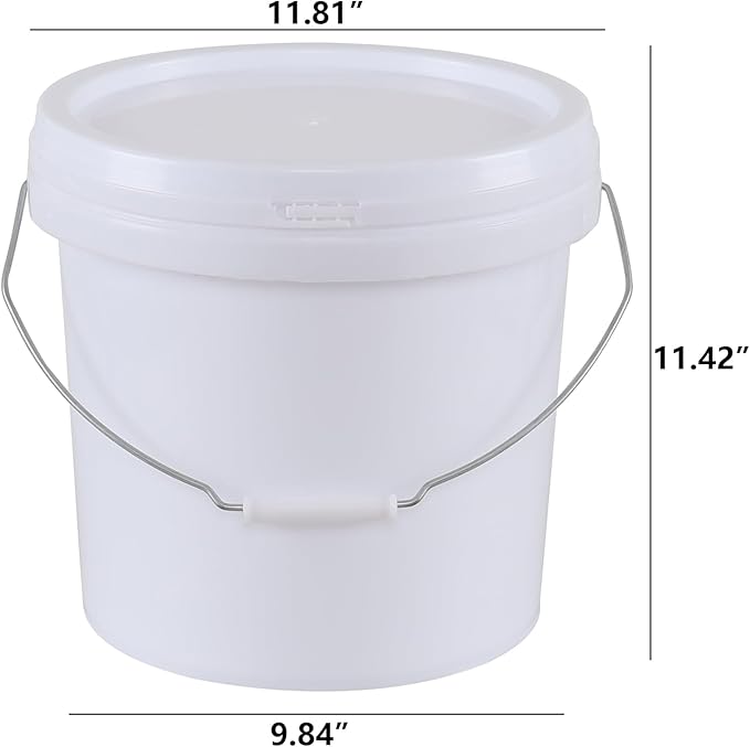 4 Packs Round Plastic Food Bucket with Lids, Plastic Pail with Handle, 4 Gallon, White