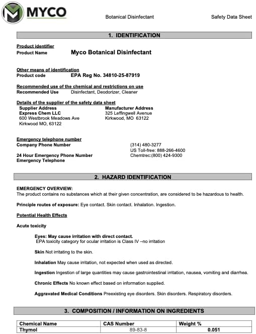 Myco Botanical Disinfectant Cleaner – Natural Plant-Based Ready-to-Use EPA-Registered Disinfectant Spray for Mold, Mildew, Germs, Bacteria & Viruses – Safe for Home & Commercial Use, 1 Gallon