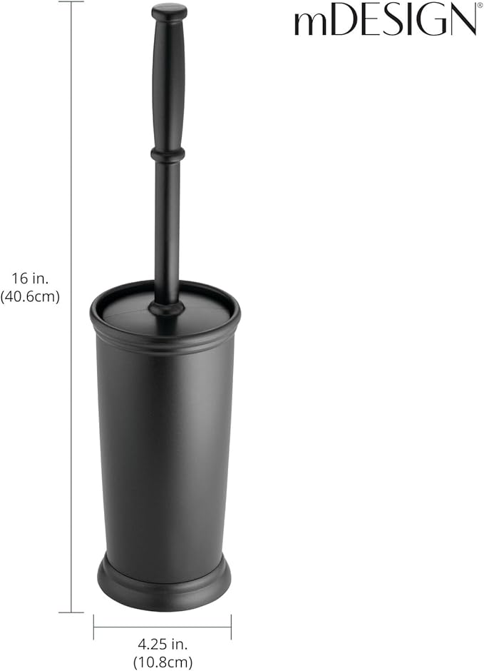mDesign Toilet Bowl Brush and Holder - Covered Bathroom Toilet Brush - Standing Toilet Bowl Scrubber in Modern Holder - Compact, Space Saving, Deep Cleaning Brush for Toilet - Hyde Collection - Black