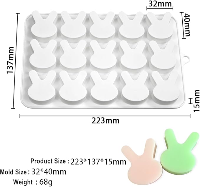 TUKE 15-Cavity Rabbit Candy Silicone Molds Chocolate Truffles Mold,Whiskey Ice Cube Tray,Grid Fondant Mould,Hard Candy Mold Pralines Gummy Jelly Mold (Rabbit H)