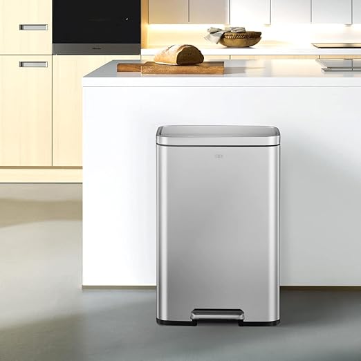 EKO Madison Matte Stainless 50 Liter/13.2 Gallon Step Trash Can w/Inner Liner - Fingerprint Resistant Finish