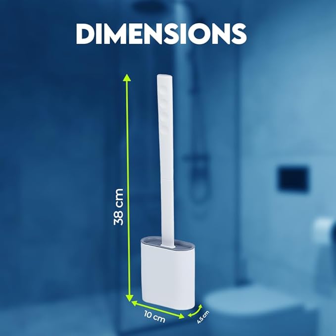 Silicone Toilet Brushes & Holders Set – Pack of 4 Wall Mounted Toilet Bowl Brushes White – Long Non-Slip Handle, Flexible Bristles for Easy Cleaning – Modern Toilet Scrubber Brush