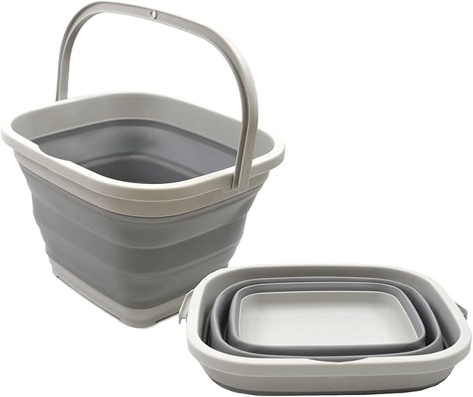 SAMMART Set of 2-11L (2.9 Gallon) Collapsible Rectangular Handy Basket/Bucket (2, Grey)