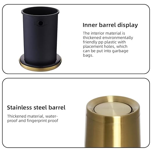 8L/2.1GALbrass Garbage can with Swing lid，Brushed Nickel Gold Trash can,Matte Gold Trash can for Bathroom,Powder Room,Bedroom,Laundry Room (GOLD-32-8l)