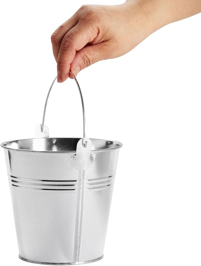 Juvale Galvanized Metal Buckets - 12 Pack, Silver, 4.7 in - Mini Metal Buckets with Handles for Party Decorations & Crafts