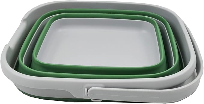 SAMMART 10L (2.6 Gallon) Collapsible Rectangular Handy Basket/Bucket (Grey/Dark Sea Green, 1)