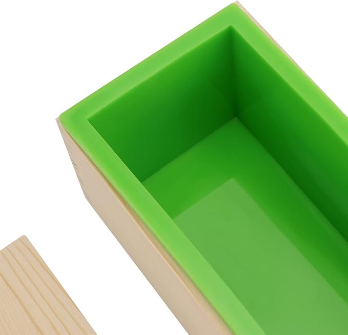 KEILEOHO 4 PCS 42oz Soap Molds Loaf with lid, Large Wooden Soaps Molds, Flexible Rectangular Silicone Soap Mold for Soaps, Cake, DIY, Green