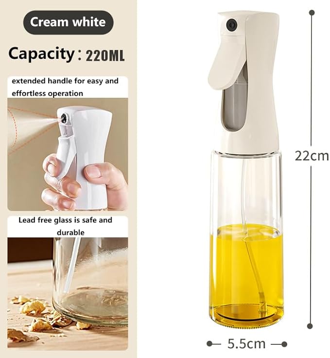 Press the fuel spray bottle,Oil Sprayer for Cooking, 220ml /7.44oz Glass Olive Oil Sprayer, Continuous Spray with Portion Control, Oil Dispenser Bottle for Kitchen, Air Fryer, Frying, Salad, Grill.