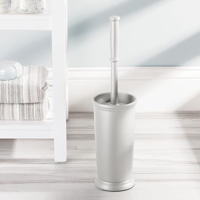 mDesign Toilet Bowl Brush and Holder - Covered Bathroom Toilet Brush - Standing Toilet Bowl Scrubber in Modern Holder - Space Saving, Deep Cleaning Brush for Toilet - Hyde Collection - Light Gray