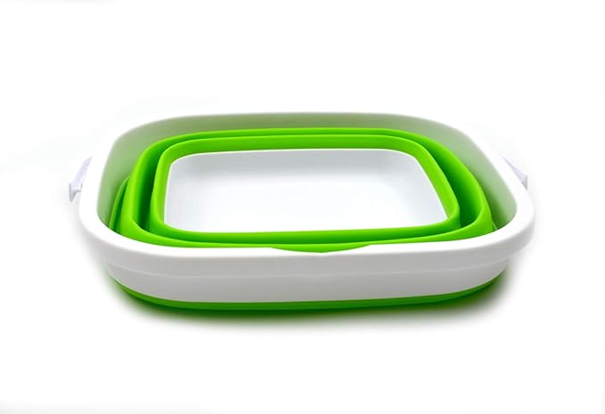 SAMMART Set of 2-11L (2.9 Gallon) Collapsible Rectangular Handy Basket/Bucket (2, Green)