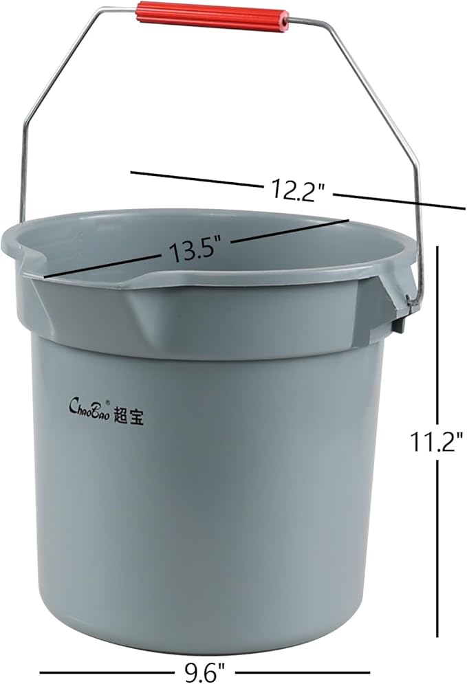 4-Pack 3.5 Gallon Industrial Round Utility Pail, 14 Quart Plastic Car Wash Bucket with Handle, Gray