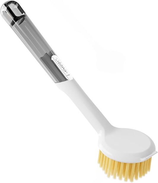 Kitchen Cleaning Brush(Natural Sisal Bristles),Pot Dish Brush Pots Comfortable Long Built-in Scraper Scrub Brush for Pans,Kitchen Sink Cleaning (Transparent