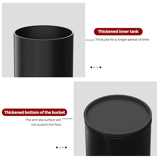 10L/2.6GAL Black Bathroom Trash Can with Swing Lid,Bedroom Garbage can with lid, Small Trash Bin for Bathroom,Bedroom,Office,Living Room,Hotel,Bank