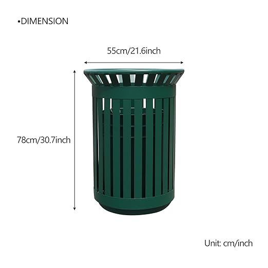 Outdoor Metal Slatted Trash Receptacle,Waste Receptacle，Commercial Trash Cans,Zone Round Garbage Bin,Square Hotel Street Patio Indoor Metal Stan (Big-Green)