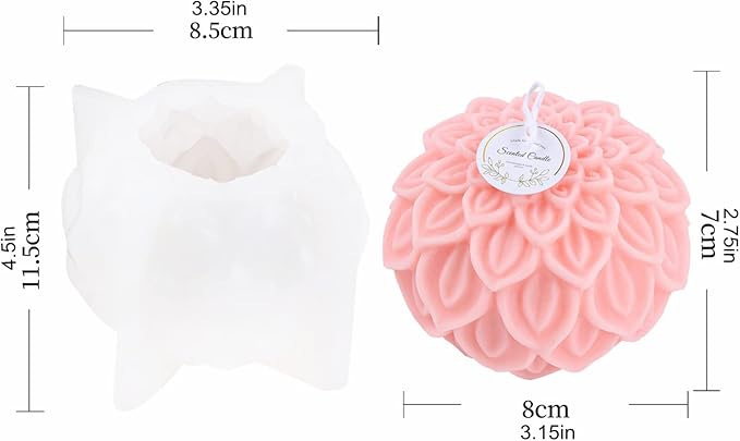 Nasturtium Ball Candle Silicone Mold Lotus Petal Flower Soap Mold for Fondant,Chocolate,Candy, Bath Bomb,Epoxy Resin,Plaster, Polymer Clay