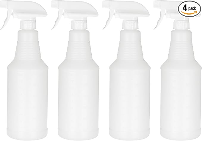 PATIKIL 750ml/24oz Plastic Spray Bottles, 4pcs Adjustable Nozzle Leak Proof Empty Water Mist Stream Sprayer for Cleaning Solutions Plants Hair, White