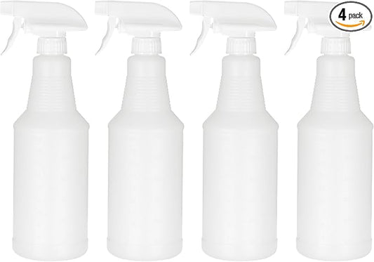 PATIKIL 750ml/24oz Plastic Spray Bottles, 4pcs Adjustable Nozzle Leak Proof Empty Water Mist Stream Sprayer for Cleaning Solutions Plants Hair, White