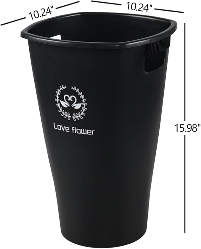 16 Inch Tall Flower Buckets Set with Cutout Handle, Set of 4 Plastic Floral Vase Bucket for Cut Flowers Home Wedding Decoration, Black