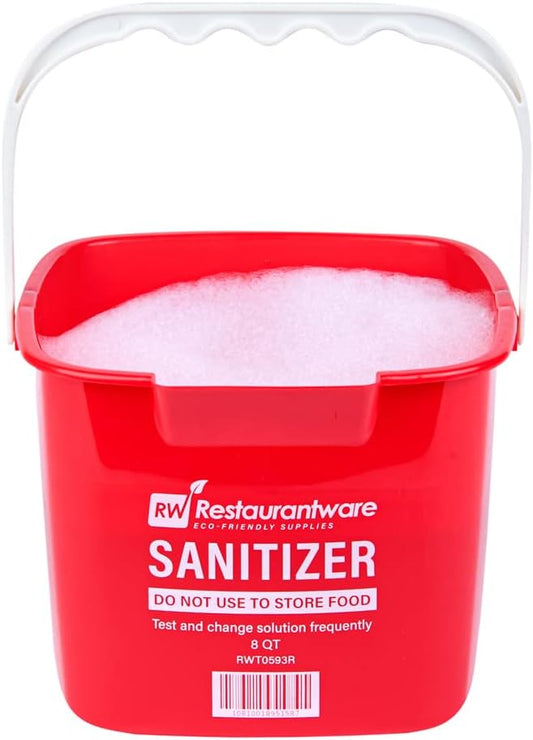 Restaurantware RW Clean 8 Quart Cleaning Buckets 10 Detergent Square Bucket - With Measurements Built-In Spout And Handle Red Plastic Utility Buckets For Home Or Commercial Use