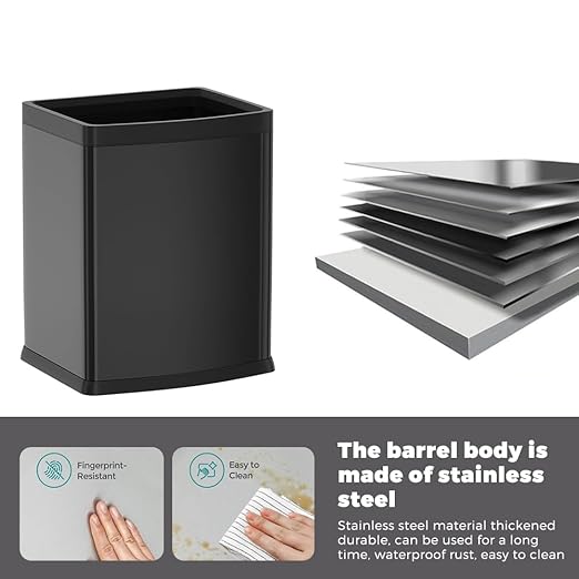 4.7 Gallon/18L Black Trash Can,Commercial Metal Trash Bin, Large Capacity Garbage Can, Business Waste Basket, for Desk, Office,Kitchen, Hotel, Home(18L Black)