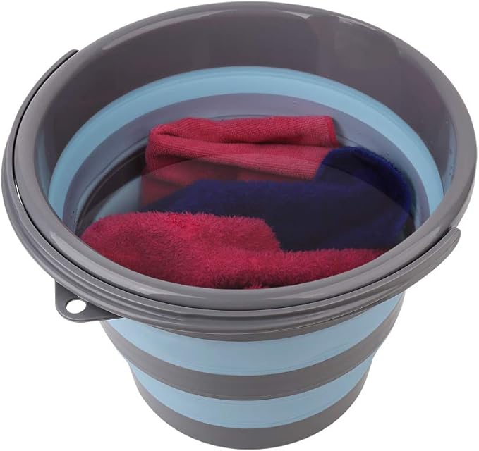 2 Pack Collapsible Plastic Bucket with 2.6 Gallon (10L) Each, Foldable Round Tub for House Cleaning, Space Saving Outdoor Waterpot for Garden or Camping, Portable Fishing Water Pail (Blue & Orange)
