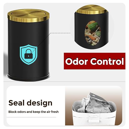 Black and Gold Bathroom Trash Can,Bathroom Trash can with Swing Lid，Small Trash Can with Flipping Lid, 4.8gal Garbage cans for Bedroom,Living Room, Guest Room,Office,Hotel(4.7gal-Black)