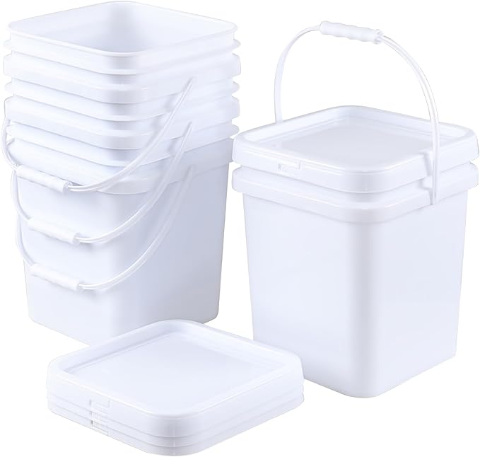 Cand 4.8 Gallon Sealable Lid Bucket with Handle, Set of 4 Plastic Square Storage Bucket Pail, White