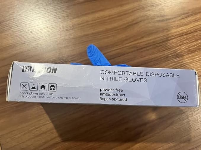 LANON Disposable Nitrile Gloves, Silicone-Free, Food-Safe, Chemical Resistant, Powder-Free, Textured Fingertips, Cooking, Cleaning, Blue, Large