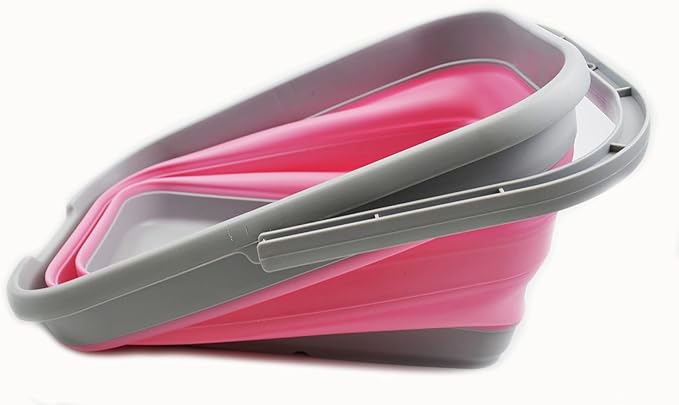 SAMMART 12L (3.17 Gallon) Collapsible Rectangular Handy Bucket (1, Grey/Pink)