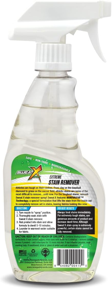 Sweat X Extreme Stain Remover – Multi-Purpose Nontoxic Stain Spray – Advanced Stain Removal for Sport and Activewear – Safe for All Fabrics – Tested Formula with Proven Results – 16 Fl Oz