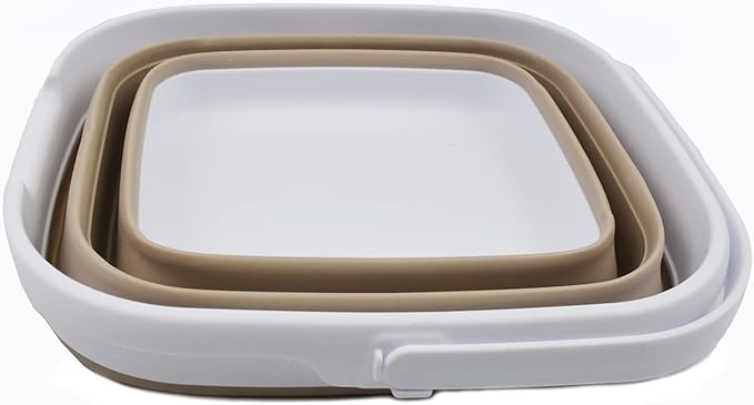 SAMMART 10L (2.6 Gallon) Collapsible Rectangular Handy Basket/Bucket (White/Latte, 1)