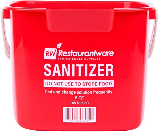 Restaurantware RW Clean 8 Quart Cleaning Bucket 1 Detergent Square Bucket - With Measurements Built-In Spout And Handle Red Plastic Utility Bucket For Home Or Commercial Use