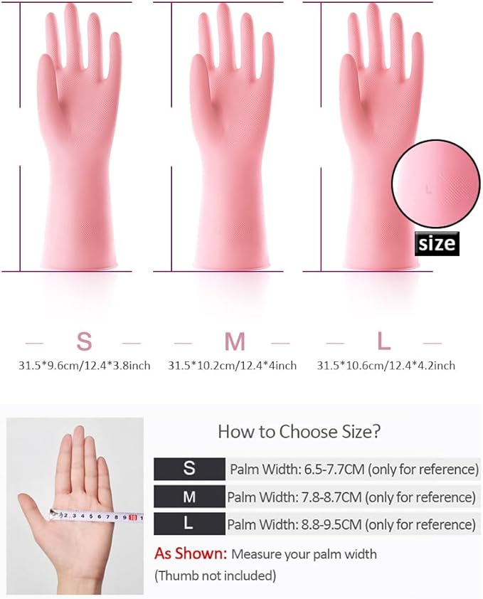 Alimat PluS 3 Colors Rubber Dishwashing Gloves Without Liner, Reusable Cleaning Gloves Latex Free, Waterproof Household Cleaning Gloves for Laundry, Gardening(Large)