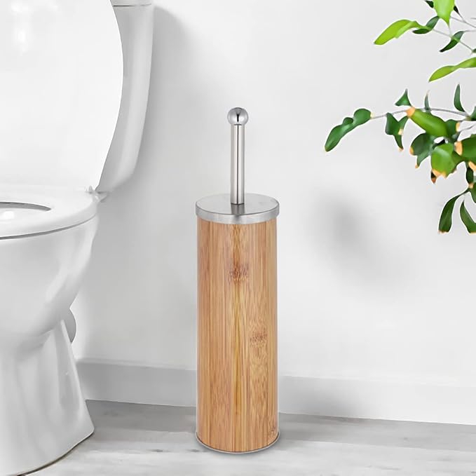 Rustic Deep & Sturdy Toilet Bowl Brush with Holder - Metal Bowl Brush- Durable Scrubbing - Toilet Cleaners - Household Essentials - Bathroom Cleaner - Wooden Look, Natural