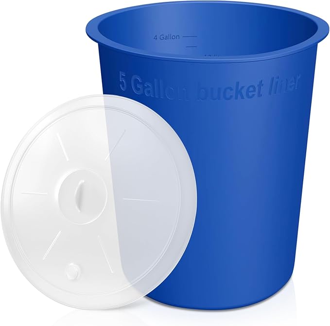 5 Gallon Bucket Liner with Lid- Food Grade Reusable Silicone Bucket Liner for Concrete Mix and Mud (Blue, 5 Gallon with Lid)