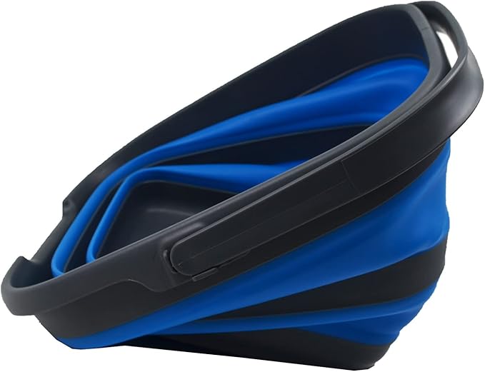 SAMMART 10L (2.6 Gallon) Collapsible Rectangular Handy Basket/Bucket (Grey/Blue, 1)