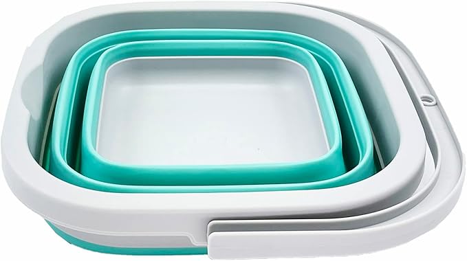 SAMMART Collapsible Rectangular Cleaning Bucket 5L (1.3 Gallon)- Foldable Camping Beach Sand Water Pot Pail- Portable Space Saving Tub for Household, Outdoor Car Washing (Grey/Pine)