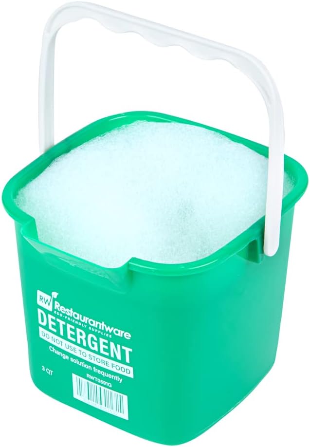 Restaurantware RW Clean 3 Quart Cleaning Buckets 10 Detergent Square Buckets - With Measurements Built-In Spout And Handle Green Plastic Utility Buckets For Home Or Commercial Use