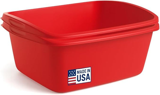 Tribello 2-Pack Dish Pans for Kitchen Sink, Plastic Tub Dishpan Wash Basin and Foot Bath for Soaking Feet, Wash Bucket for Washing and Storage Cleaning Supplies - 12 Quarts - Heavy Duty - (Red)