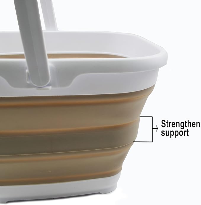 SAMMART 10L (2.6 Gallon) Collapsible Rectangular Handy Basket/Bucket (White/Latte, 1)