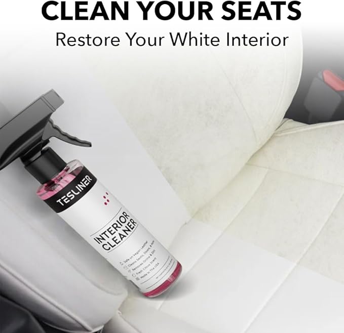 Tesla Seat Cleaner & Stain Remover - Interior Cleaner, Safe on Black & White Vegan Leather, Interior Cleaning Products for Seats, Dash, Console | Tesla Model 3 Y S X Juniper Accessories 2025 & 2026