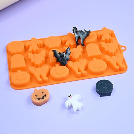mostsom Chocolate Mold Halloween Silicone Chocolate Molds Pumpkin Bat Skull Ghost Spider Shape Baking Molds for Jelly Soap Fondant Candy Pastry Cake Decorating (H_9x4.6x0.52 inch)