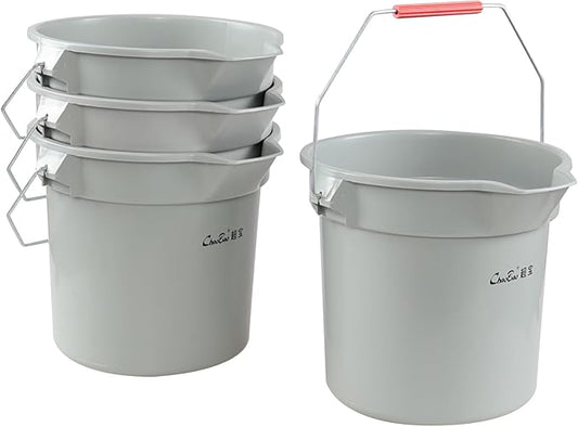 4 Packs 14 Quart Commercial Cleaning Pail, Round Utility Bucket with Handle, Plastic Water Container Cleaning Bucket