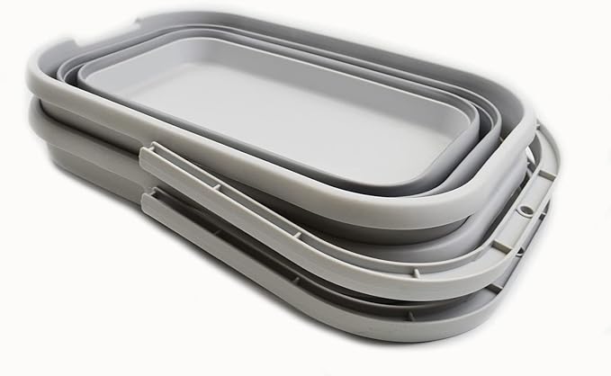 SAMMART 12L (3.1 Gallon) Collapsible Rectangular Handy Bucket/Multiuse Foldable Water Pail for Camping, Fishing (Grey (Set of 2))