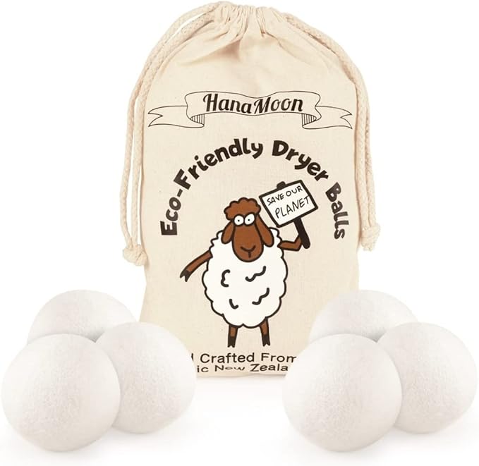 Wool Tumble Dryer Balls– Eco-Friendly Organic Fabric Softener, Reduce Wrinkles & Drying Time, Save Energy, Reusable, Handmade, 100% New Zealand Wool, Baby Safe, Unscented, XL Size (Pack of 6)